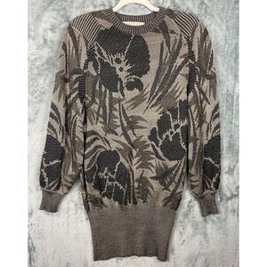 Marc Cain Knit Sweater Dress Womens Medium Floral Neutral Pullover Vintage